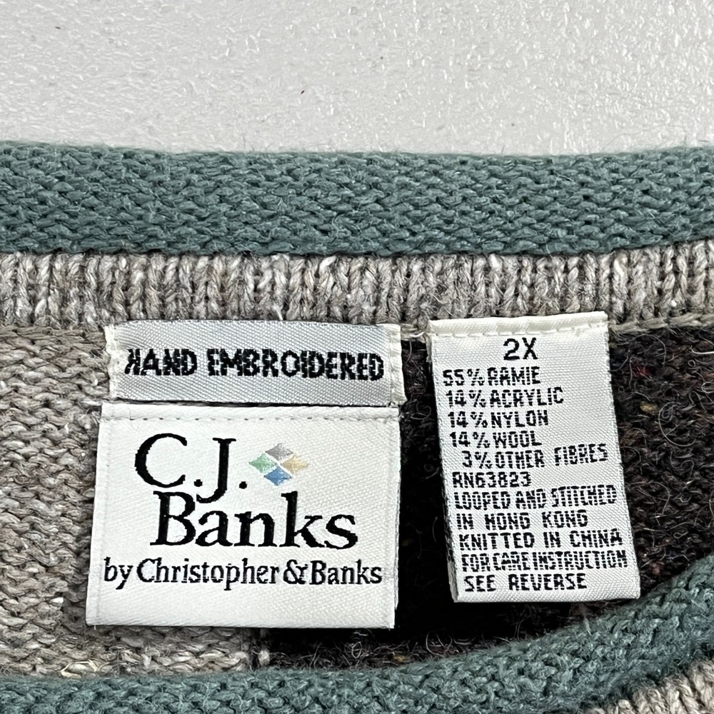 Vintage Christopher & Banks Sweater Women 2X Hand‎ Embroidered Sweater 90s Boho - Picture 3 of 7